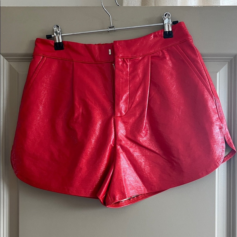 Red Faux Leather Women's Shorts
